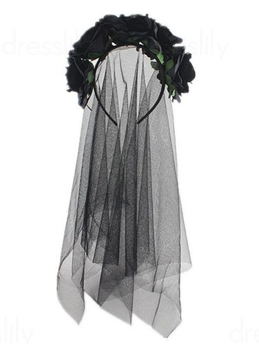 Fashion Women's Hair Accessories Halloween Ghost Bride Cosplay Party Flower Headband with Lace Veil - DressLily.com - Modalova