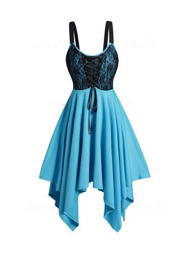 Dresslily WomenFRDresslily Plus Size Colorblock Lace Asymmetric Hem Lace Up Dress Sleeveless Dress Clothing Online 1x - DressLily.com - Modalova