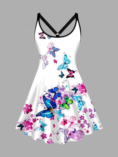 Dresslily WomenFRDresslily Plus Size Butterfly Print Tank Dress A Line Casual Mini Dress Clothing Online 1x - DressLily.com - Modalova