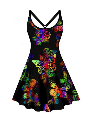 Dresslily WomenFRDresslily Plus Size Colorful Butterfly Print Tank Dress A Line Casual Mini Dress Clothing Online L - DressLily.com - Modalova