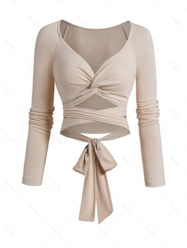 Dresslily Women Cut Out Twist Tie Back Top Plain Color Long Sleeve Casual Cropped Top Clothing M - DressLily.com - Modalova