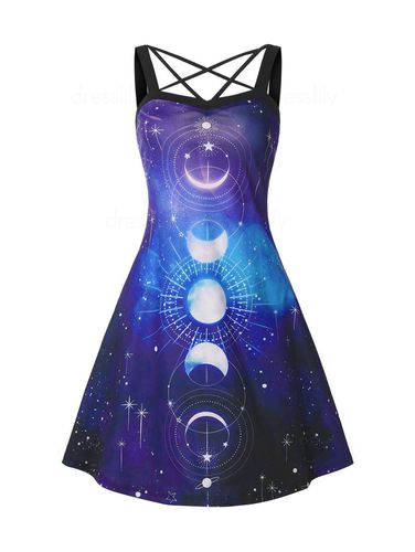 Women Moon Phase Galaxy Print Crisscross Dress Clothing S - DressLily.com - Modalova