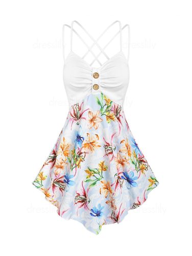 Dresslily Women Criss Cross Flower Print Asymmetrical Cami Top Clothing L - DressLily.com - Modalova