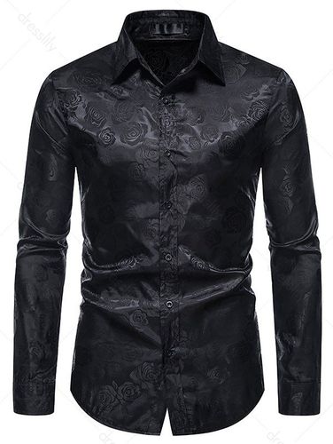Men Shirt Rose Pattern Shirt Button Up Long Sleeve Casual Shirt Clothing Online S - DressLily.com - Modalova