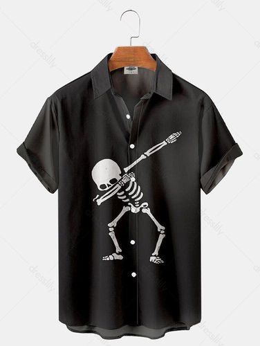 Clothing Online Halloween Skeleton Print Shirt Button Up Turn Down Collar Shirt S - DressLily.com - Modalova
