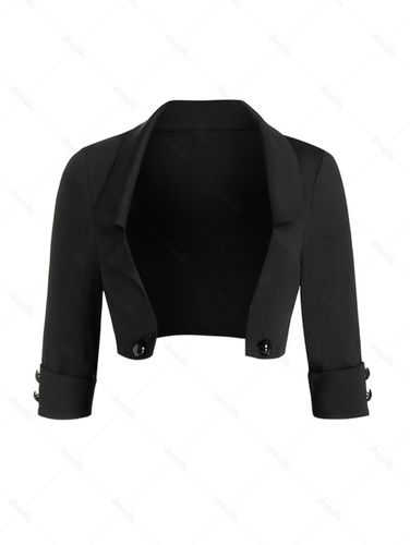 Women Solid Color Open Front Crop Jacket Mock Button Turndown Collar Cropped Jacket Clothing Xl - DressLily.com - Modalova