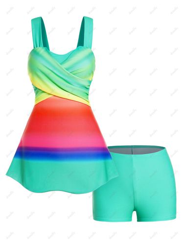 Dresslily Women Colorful Rainbow Print Tankini Swimsuit Crossover Padded Tankini Two Piece Swimwear Boyleg Bathing Suit Swimsuit M - DressLily.com - Modalova