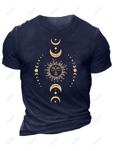 Men T-Shirts Celestial Sun Moon Phase Print T-shirt Short Sleeve Round Neck Casual Tee Clothing Online L - DressLily.com - Modalova