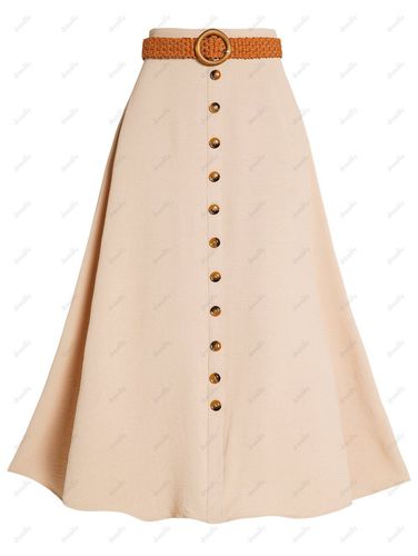 Women Solid Color Belted Maxi Skirt Mock Button Casual Long Skirt Clothing Xl - DressLily.com - Modalova