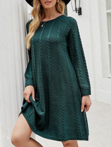 Women Twist Cable Knit Raglan Sleeve Sweater Dress Solid Color Round Neck Mini Sweater Dress Clothing S / us 4 - DressLily.com - Modalova