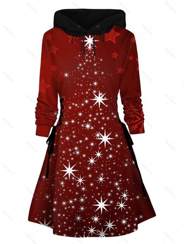Dresslily Women Christmas Star 3D Print Mini Hoodie Dress Lace Up A Line Hooded Dress Clothing M / us 6 - DressLily.com - Modalova