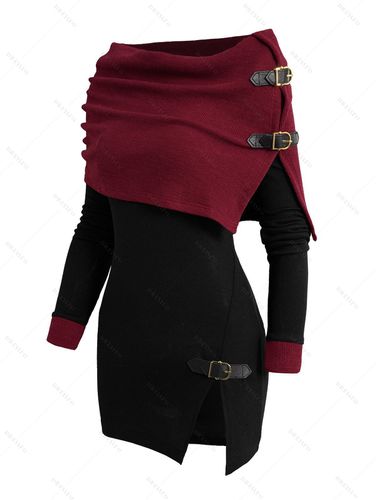 Dresslily Women Open Shoulder Knit Foldover Top Long Sleeve Buckle Strap Solid Color Top Clothing M / us 6 - DressLily.com - Modalova