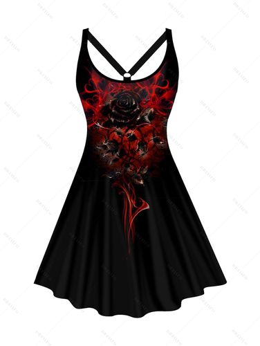 Dresslily WomenFRDresslily Plus Size Flame Rose Print Dress O Ring Elastic Strap Cami Dress Clothing Online 2x / us 18 - DressLily.com - Modalova