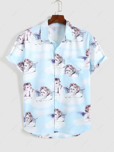 Camisa de Manga Corta con Estampado de Nube y Botones de Ángel - ZAFUL - Modalova