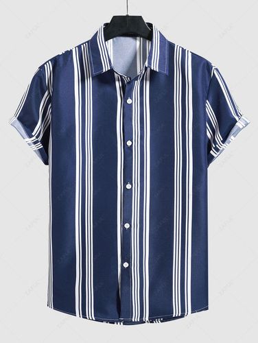 Camisa a Rayas Verticales con Botones con Mangas Cortas - ZAFUL - Modalova