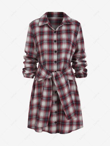 Vestido Camisero con Botón a Cuadros con Cinturón - ZAFUL - Modalova