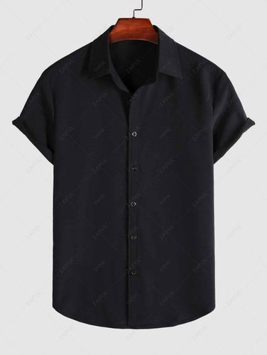 Camisa de Color Sólido con Mangas Cortas y Botones - ZAFUL - Modalova