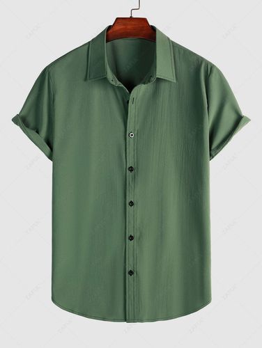 Camisa de Color Sólido con Mangas Cortas y Botones - ZAFUL - Modalova