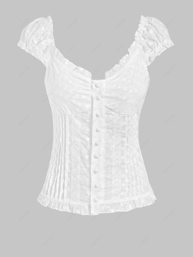 Blusa de Encaje con Botones de Mangas Pestaña y Cordones - ZAFUL - Modalova