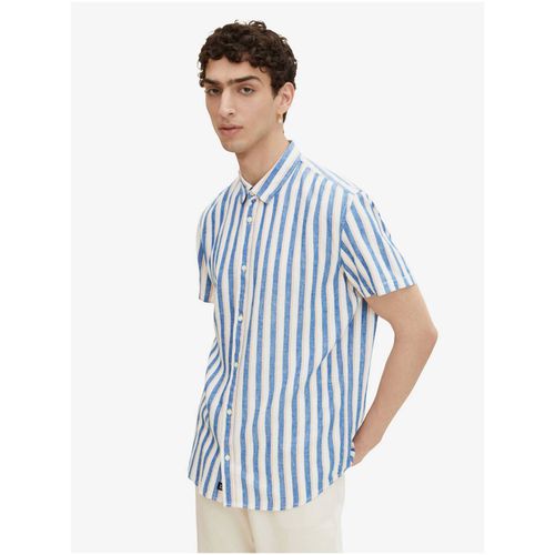 White-Blue Men's Linen Striped Shirt Denim - Men - Tom Tailor - Modalova
