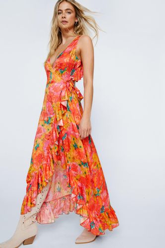 Womens Floral Jacquard Wrap Plunge Maxi Dress - - 10 - Nasty Gal - Modalova