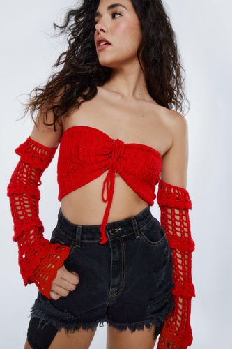 Womens Crochet Off Shoulder Lace Up Top - - L - Nasty Gal - Modalova
