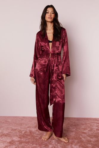 Womens Satin Floral Jacquard Belted Pajama trousers Set - - S - Nasty Gal - Modalova