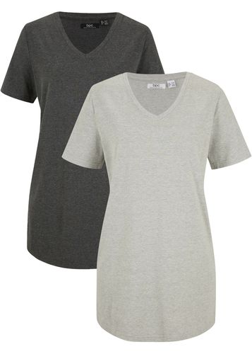 Camiseta larga básica con cuello en V y manga corta (2 unidades) - bpc bonprix collection - Modalova