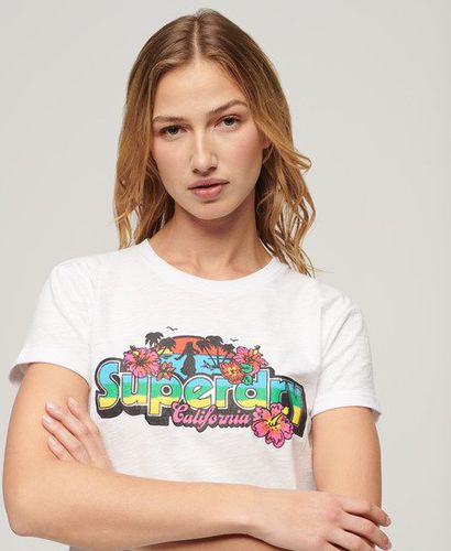 Damen Figurbetontes T-Shirt mit Cali-Sticker und Logo-Druck, Größe: 38 - Superdry - Modalova