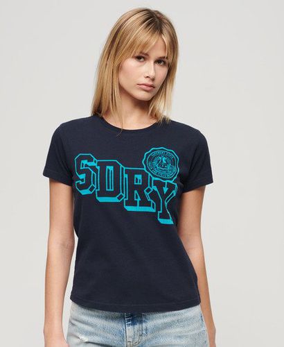 Women's Varsity Flocked Fitted T-Shirt Navy / Darkest Navy - Size: 10 - Superdry - Modalova