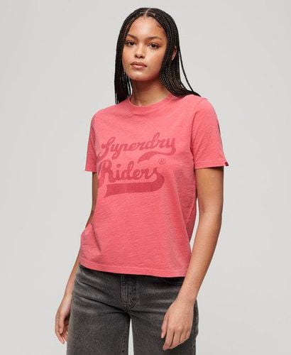 Women's Archive Kiss Print Relaxed T-Shirt Pink / Coral Slub - Size: 14 - Superdry - Modalova