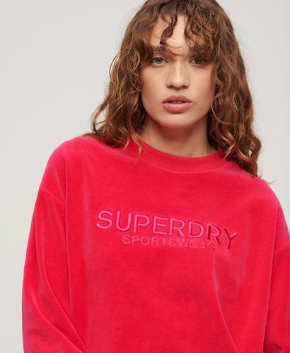 Ladies Boxy Fit Graphic Embroidered Velour Crew Sweatshirt, Pink, Size: 14 - Superdry - Modalova