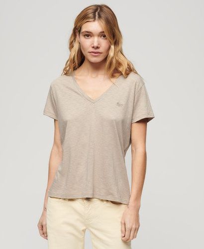Women's Slub Embroidered V-Neck T-Shirt Brown / String Brown - Size: 14 - Superdry - Modalova