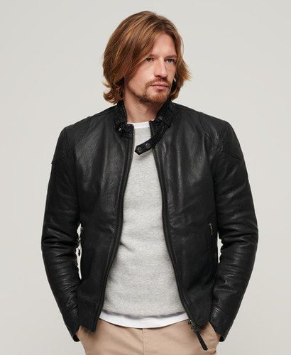 Men's Mens Fully Lined Leather Racer Jacket, , Size: XL - Superdry - Modalova
