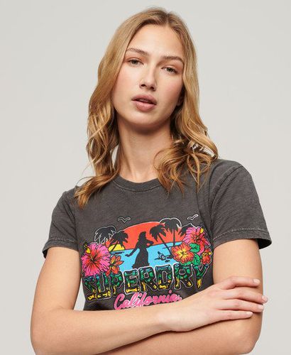 Damen Figurbetontes T-Shirt mit Cali-Sticker und Logo-Druck, Größe: 42 - Superdry - Modalova