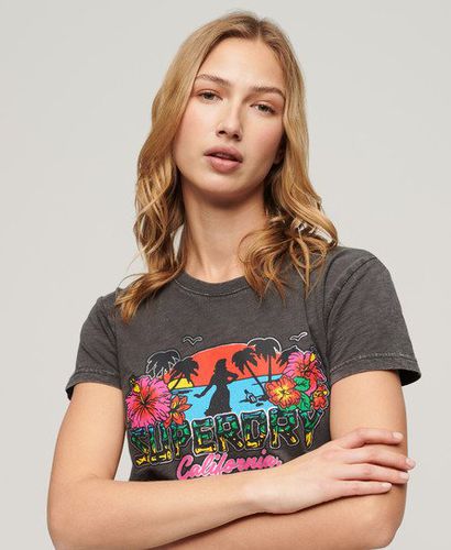 Women's Cali Sticker Fitted T-Shirt Black / Vintage Black - Size: 12 - Superdry - Modalova