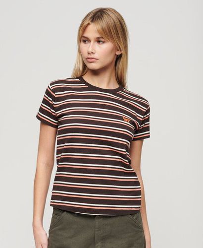 Women's Essential Logo Striped Fitted T-Shirt Brown / Bison Black Stripe - Size: 10 - Superdry - Modalova