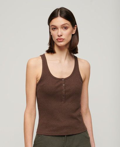 Ladies Slim Fit Ribbed Athletic Essentials Button Down Vest Top, Brown, Size: 10-12 - Superdry - Modalova