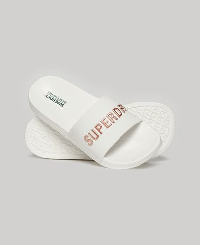 Women's Vegan Logo Pool Sliders White / Optic/Metallic Rose Gold - Size: 3-4 - Superdry - Modalova