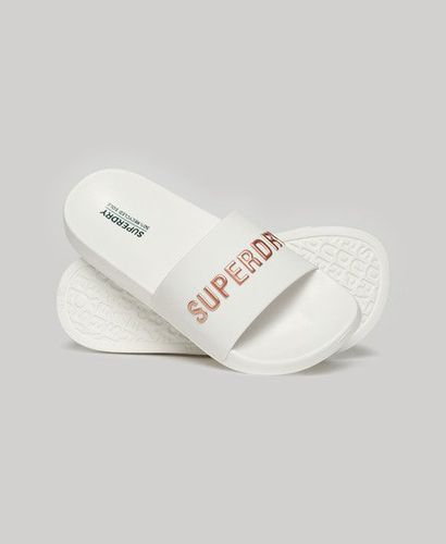 Women's Vegan Logo Pool Sliders White / Optic/Metallic Rose Gold - Size: 5-6 - Superdry - Modalova