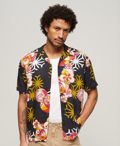 Men's Hawaiian Resort Shirt Black / Asanoha Black - Size: L - Superdry - Modalova