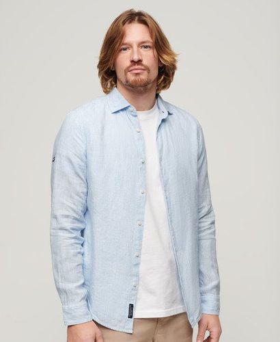 Mens Classic Striped Casual Linen Long Sleeve Shirt, Blue, Size: L - Superdry - Modalova