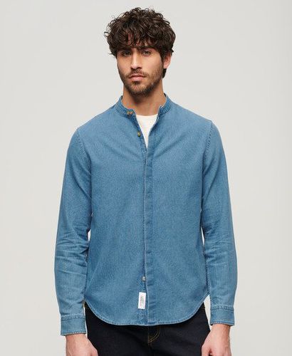 Mens Classic Pinstriped Merchant Grandad Indigo Shirt, Blue, Size: L - Superdry - Modalova