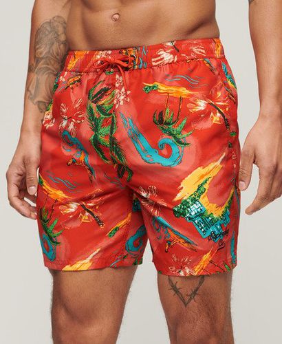Men's Recycled Hawaiian Print 17-inch Swim Shorts Red / Waikiki Red - Size: L - Superdry - Modalova
