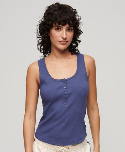 Ladies Slim Fit Ribbed Athletic Essentials Button Down Vest Top, Blue, Size: 10-12 - Superdry - Modalova