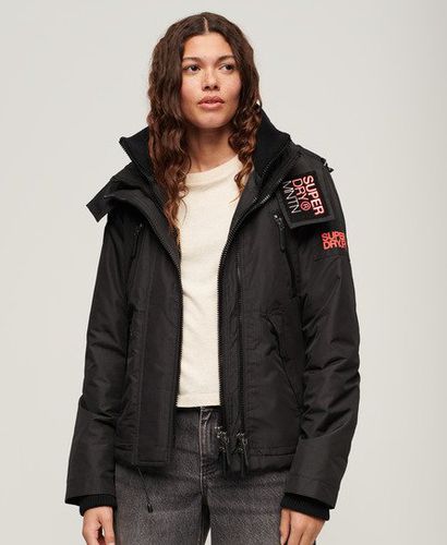 Ladies Classic Embroidered Hooded Mountain Windbreaker Jacket, Black, Size: 10 - Superdry - Modalova