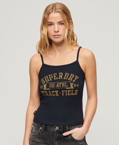 Women's Athletic College Graphic Rib Cami Top Navy / Eclipse Navy - Size: 10-12 - Superdry - Modalova