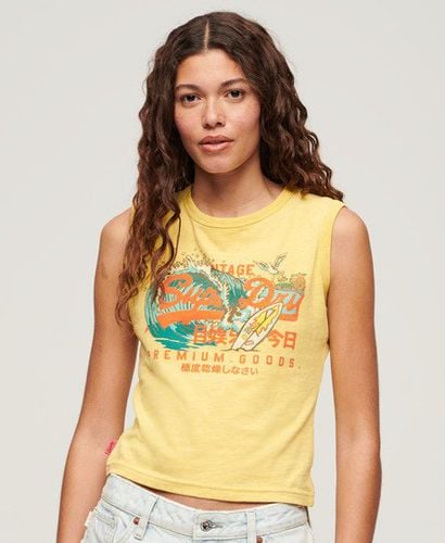 Women's LA Vintage Logo Graphic Slim Vest Top Yellow / Sun Yellow Marl - Size: 14 - Superdry - Modalova