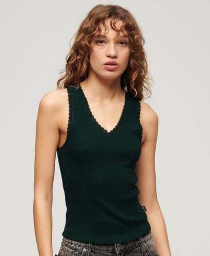 Women's Athletic Essentials Lace Trim Vest Top Green / Dark Pine Green - Size: 10-12 - Superdry - Modalova