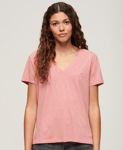 Women's Slub Embroidered V-Neck T-Shirt Pink / Dusty Rose - Size: 10 - Superdry - Modalova